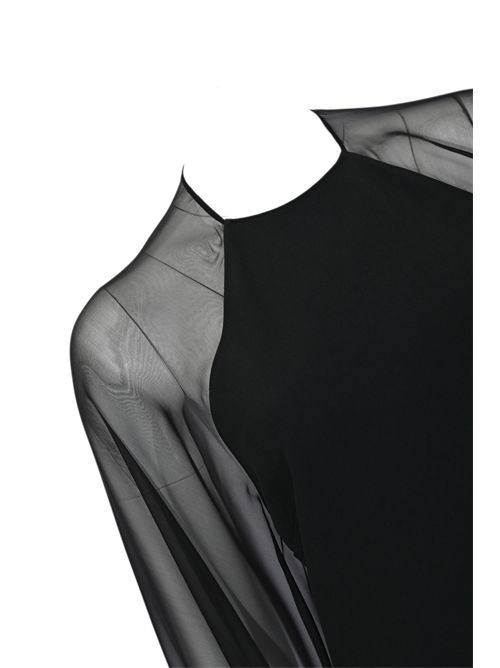 Blusa asimmetrica bianca in cady stretch con maniche in chiffon Nero ALBERTA FERRETTI | A0220 51340555